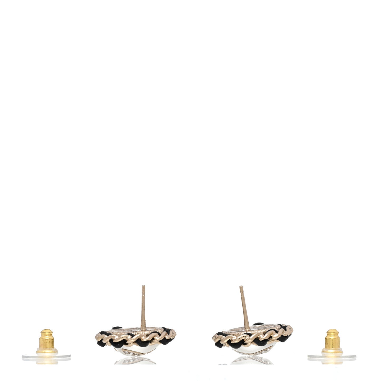Pearl Crystal Lambskin CC Earrings Gold Black