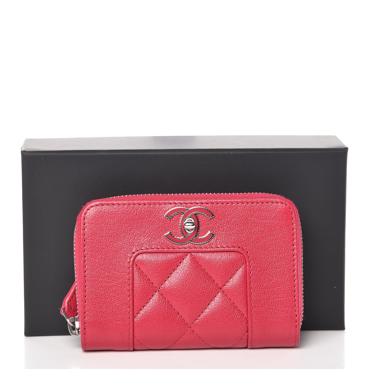 Sheepskin Quilted Mademoiselle Vintage Zip Coin Purse Pink