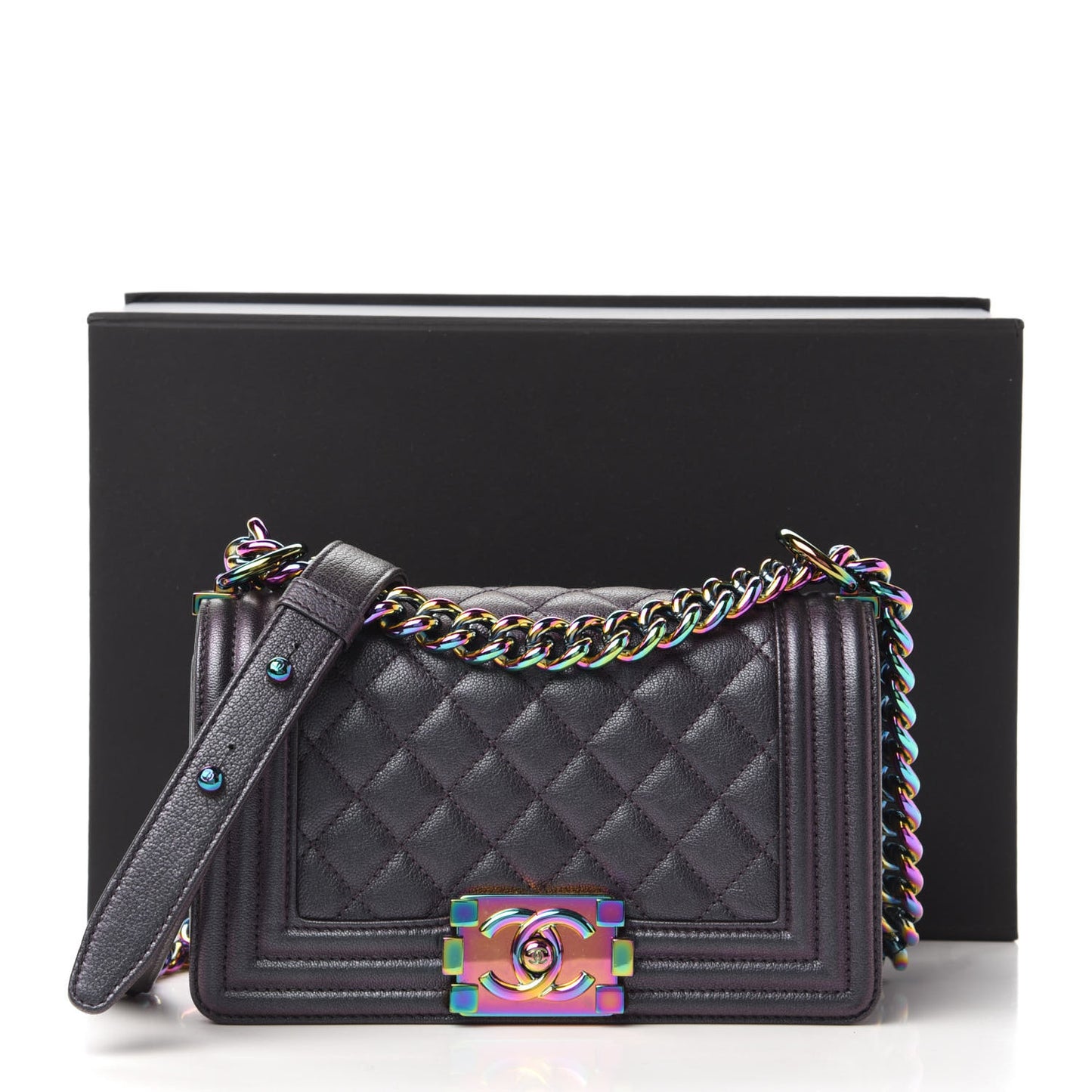 Iridescent Goatskin Quilted Small Boy Flap Purple