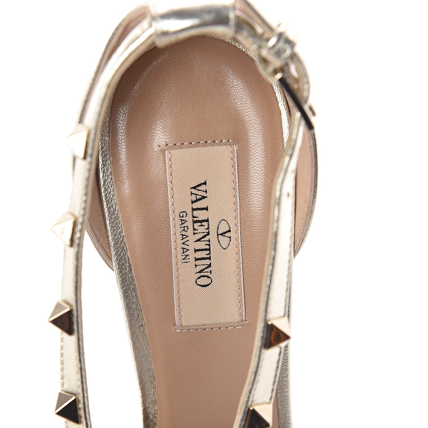 Metallic Nappa Rockstud Cross Strap D'Orsay 105mm Pumps 39.5 Platino