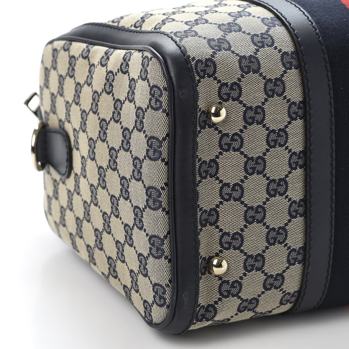 Monogram Selleria Calfskin Vintage Web Medium Boston Beige Blue