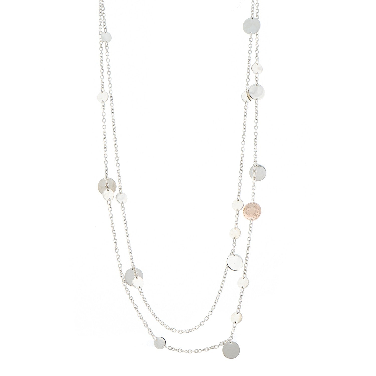 Hermes Sterling Silver 18K Rose Gold Confettis Long Necklace 1 of 5