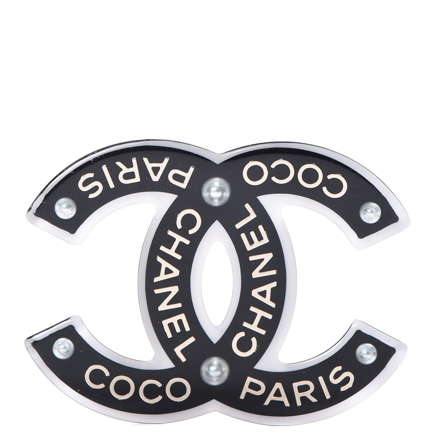 Resin Pearl CC Coco Brooch Black