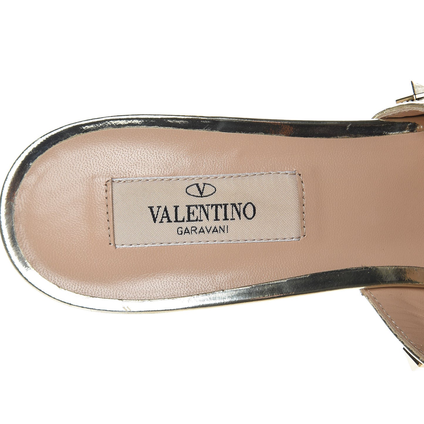 Metallic Pebbled Calfskin Rockstud Crisscross Slide 60mm Sandals 39 Platino