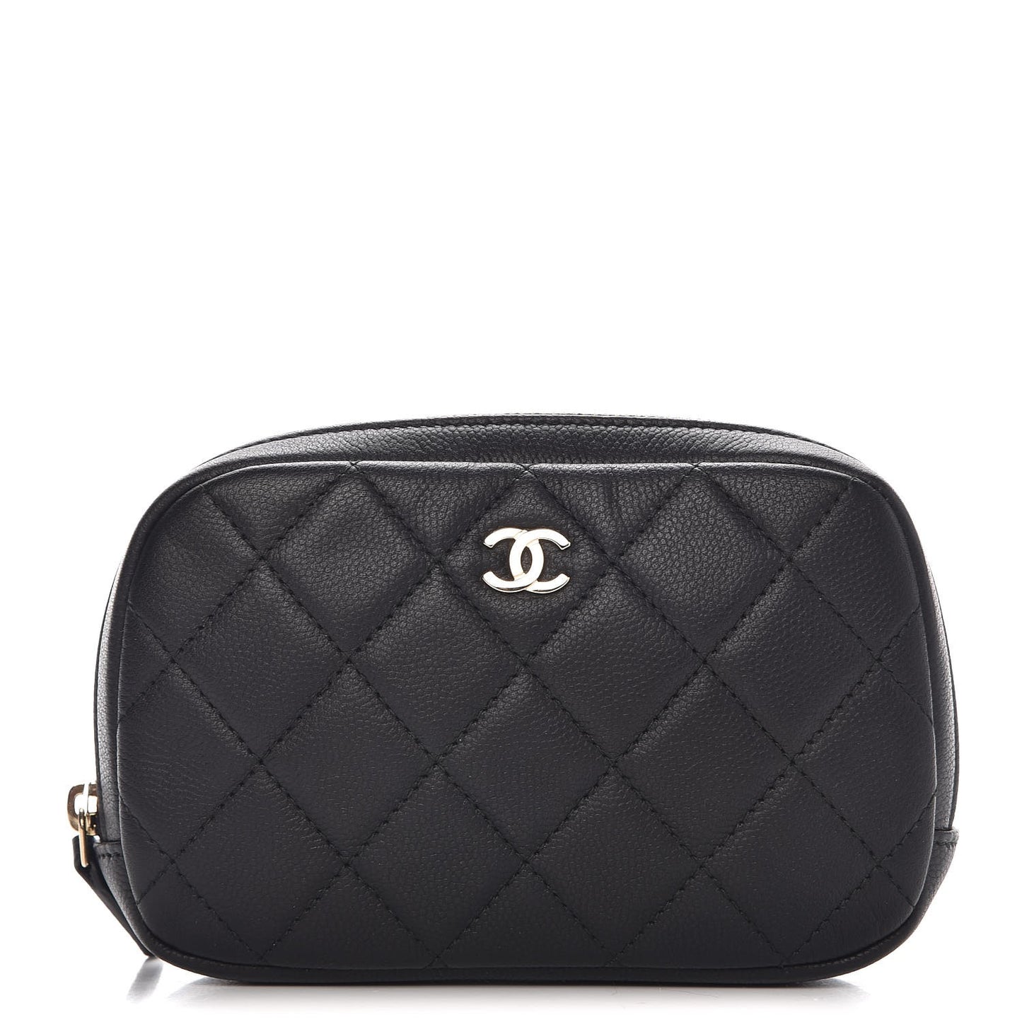 Caviar Quilted Small Curvy Pouch Cosmetic Case Black