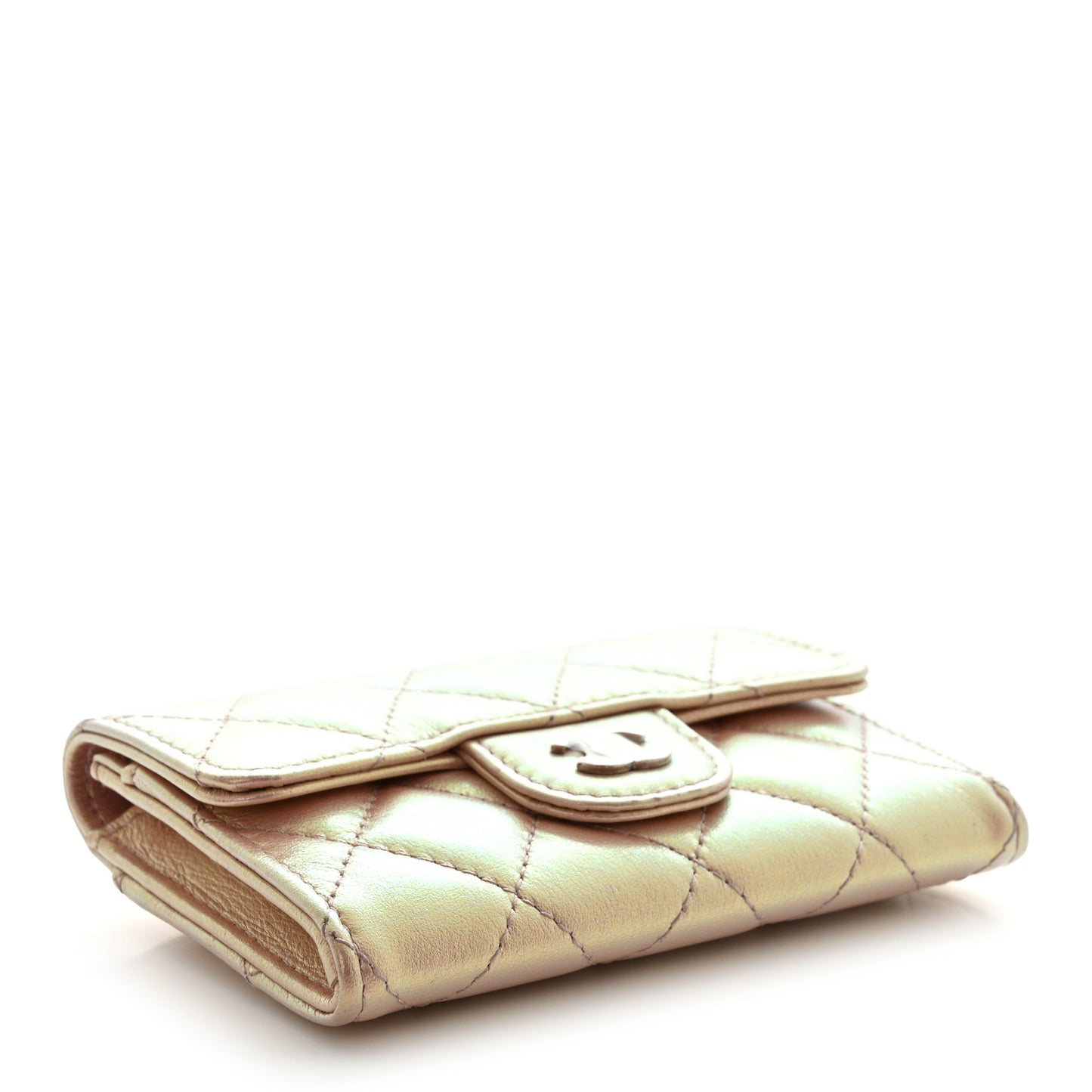 Iridescent Calfskin Quilted Flap Card Holder Wallet Pink