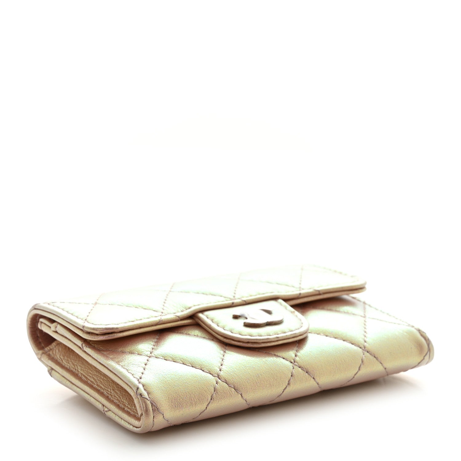 Chanel Iridescent Calfskin Quilted Flap Card Holder Wallet Pink 4 of 8