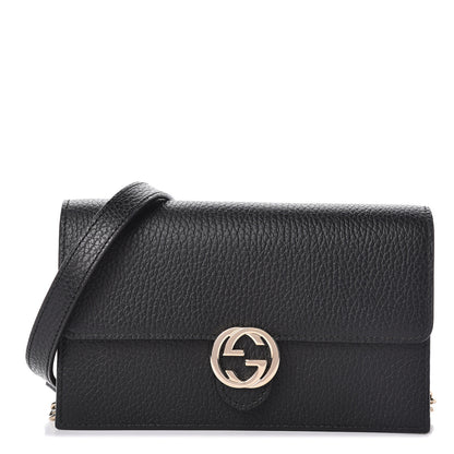 Gucci Dollar Calfskin Interlocking G Chain Wallet Black 1 of 11