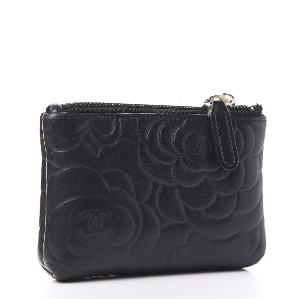 Chanel Lambskin Camellia Embossed Key Holder Case Black 2 of 10