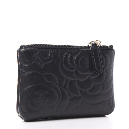 Chanel Lambskin Camellia Embossed Key Holder Case Black 2 of 10
