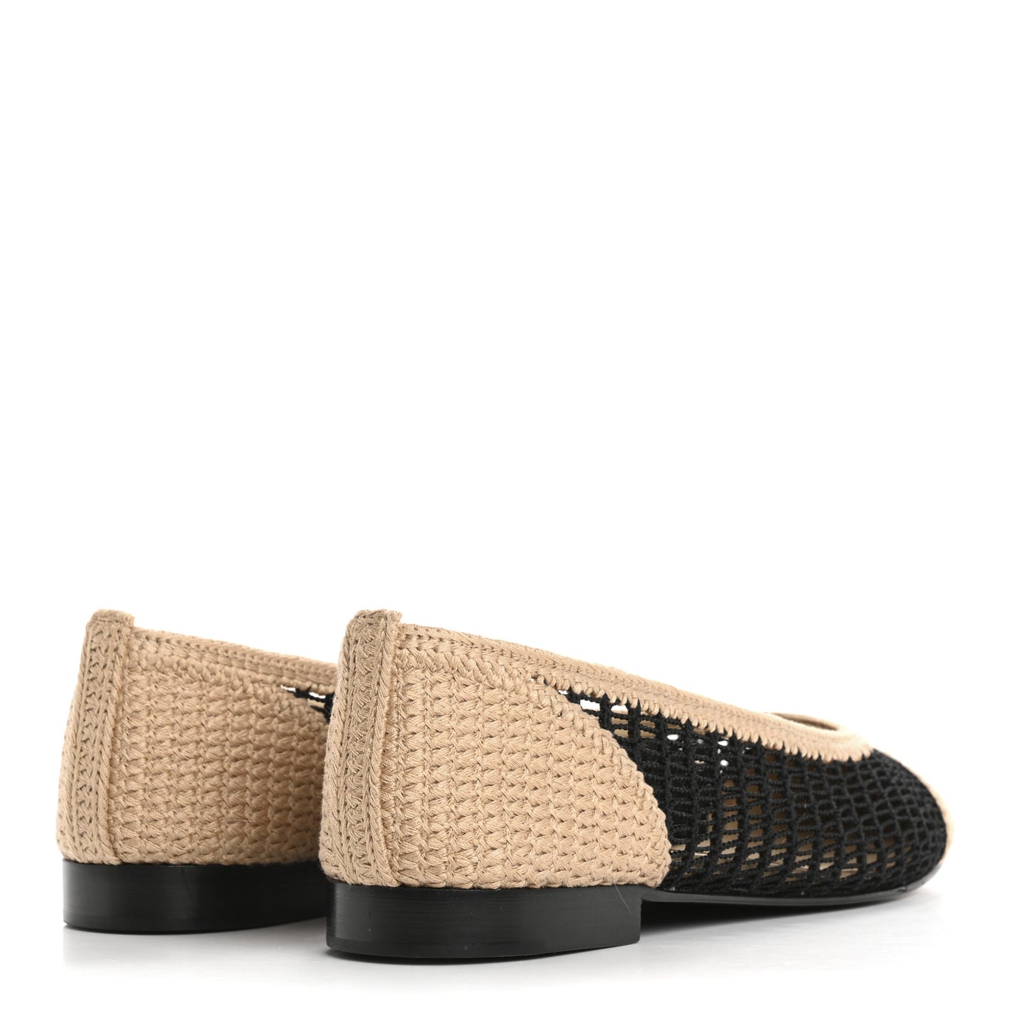 Raffia Cap Toe Ballerina Flats 38.5 Black Beige