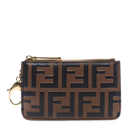 Fendi Vitello Soft F is Fendi Bi-Color FF 1974 Embossed Key Case Pouch Maya Black 1 of 7