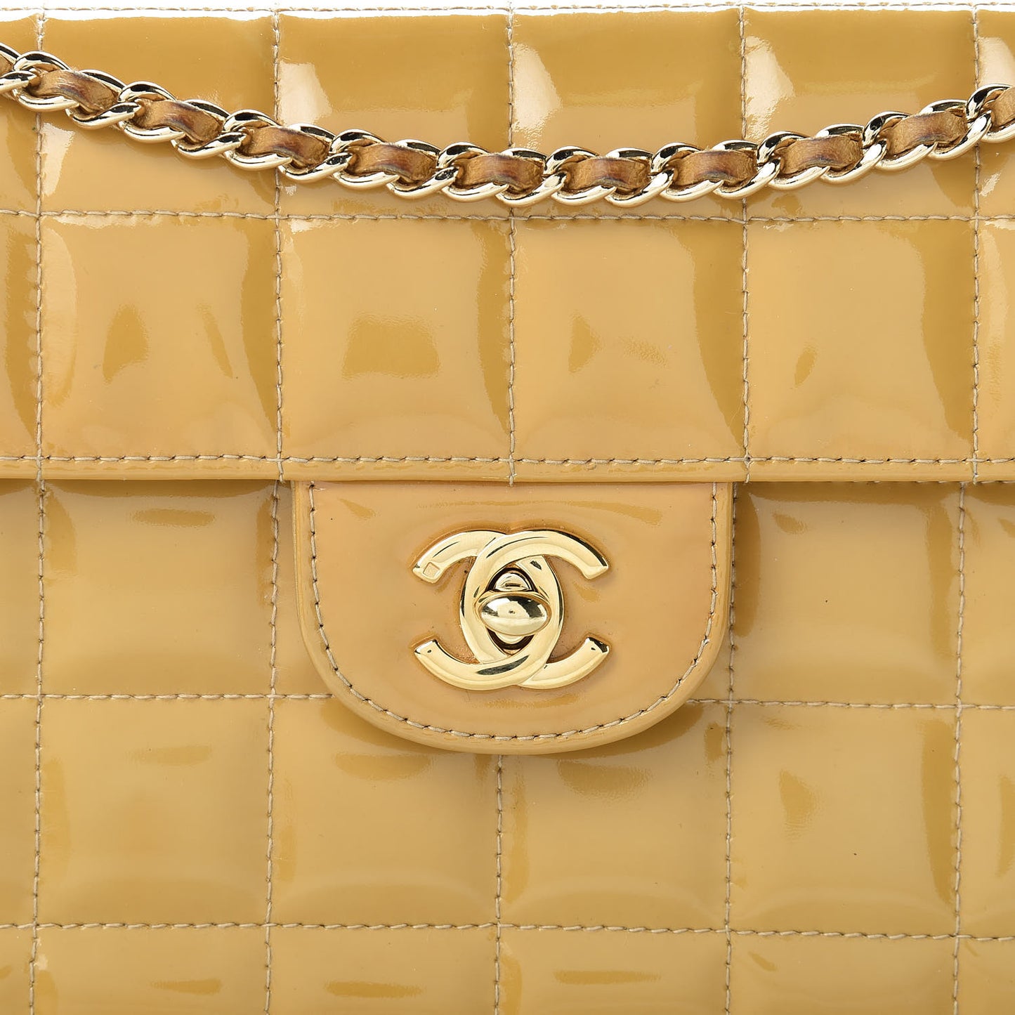 Patent East West Chocolate Bar Flap Beige