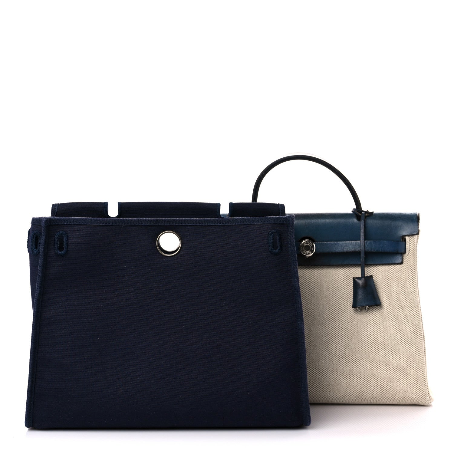 Hermes Toile Vache Calfskin Herbag PM 30 Navy Bleu Natural 3 of 26