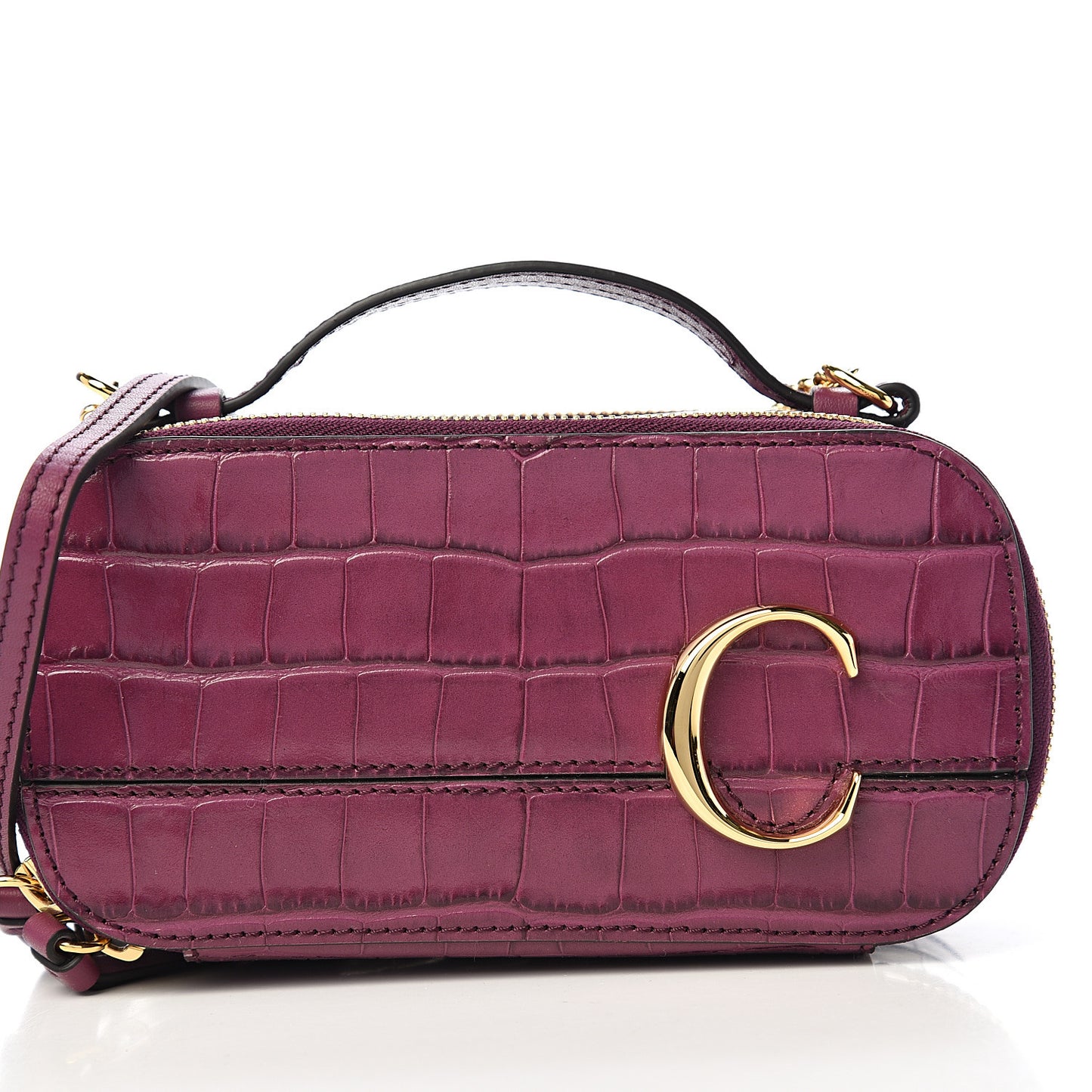 Calfskin Crocodile Embossed Mini C Vanity Bag Crushed Violet