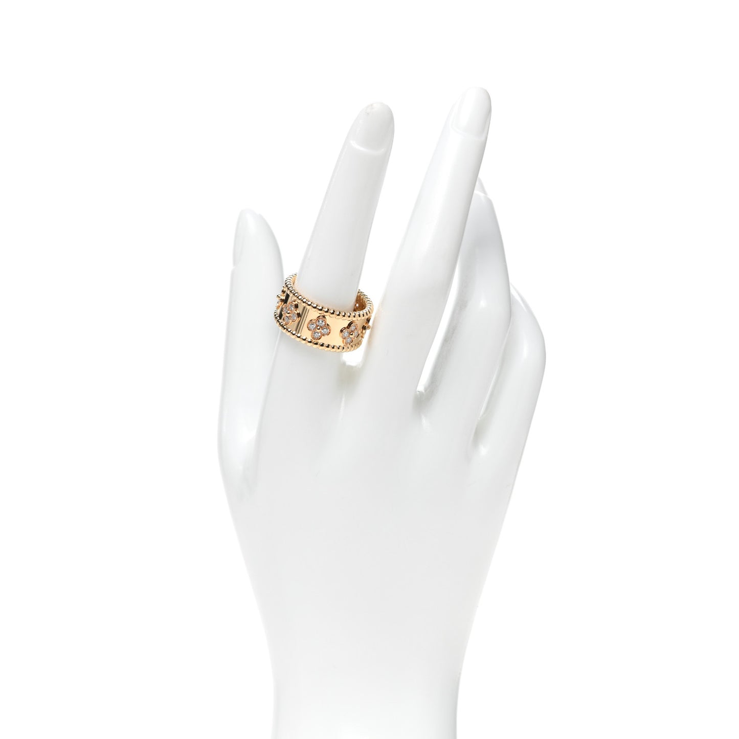18K Yellow Gold Diamond Perlee Clovers Ring 58 8.5