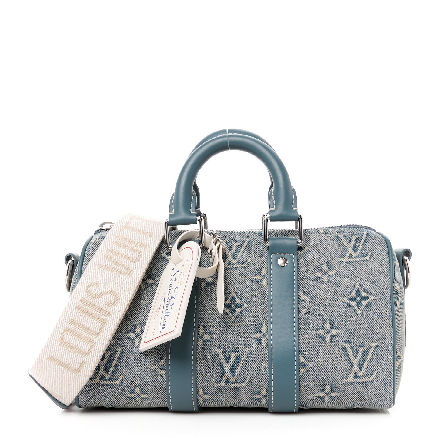 Monogram Washed Denim Keepall Bandouliere 25
