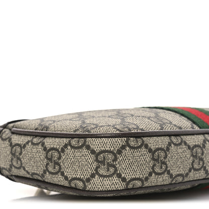Gucci GG Supreme Monogram Textured Dollar Calfskin Web Mini Ophidia Shoulder Bag Beige Ebony New Acero 9 of 12