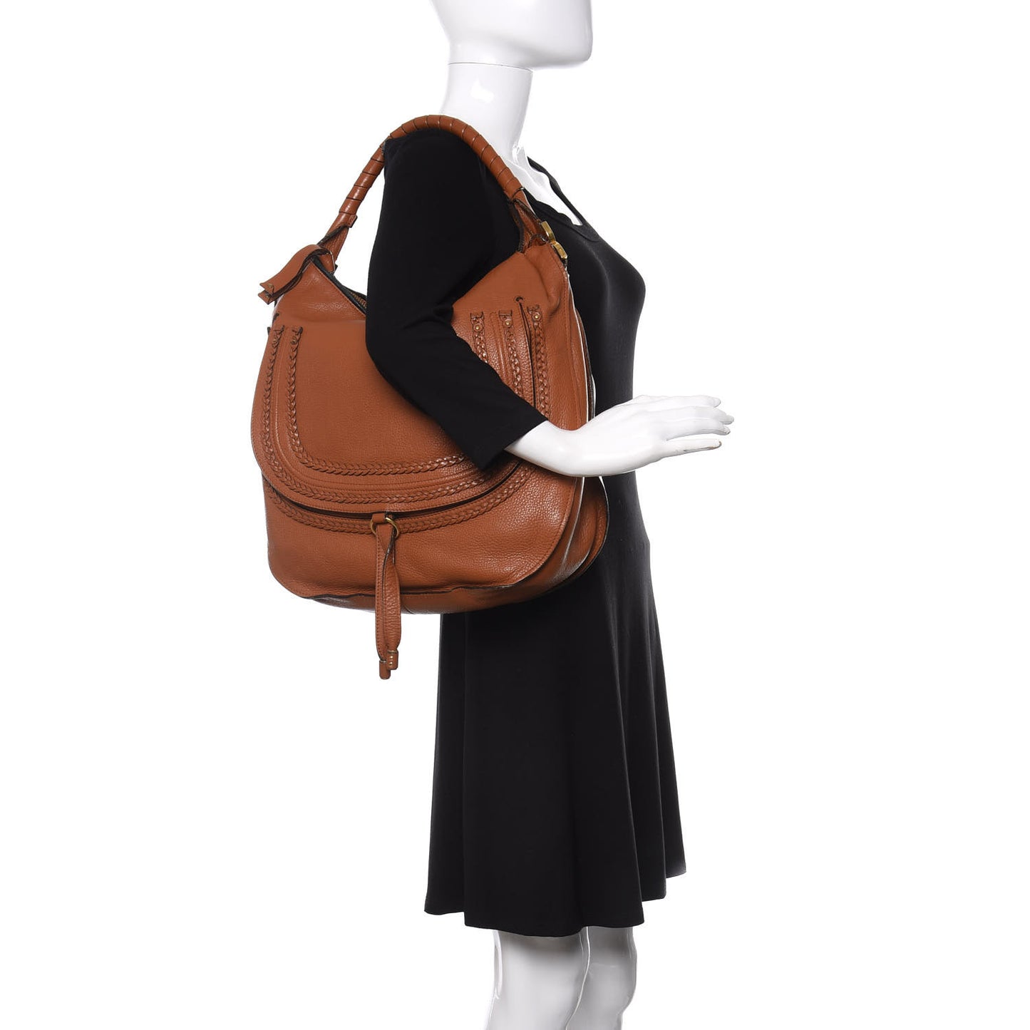 Calfskin Braided Large Marcie Hobo Caramel