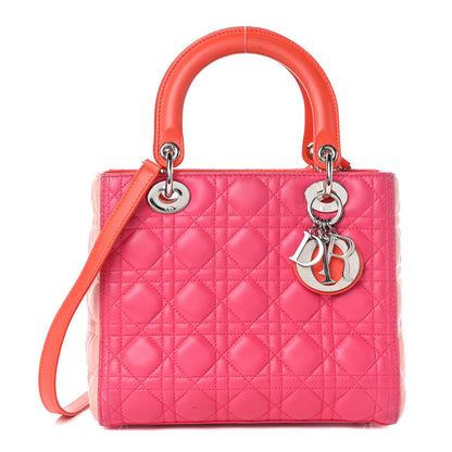 Christian Dior Lambskin Cannage Tri-Color Medium Lady Dior Orange Riviera Fuchsia Cosmopolitan Lipstick Natural 1 of 9