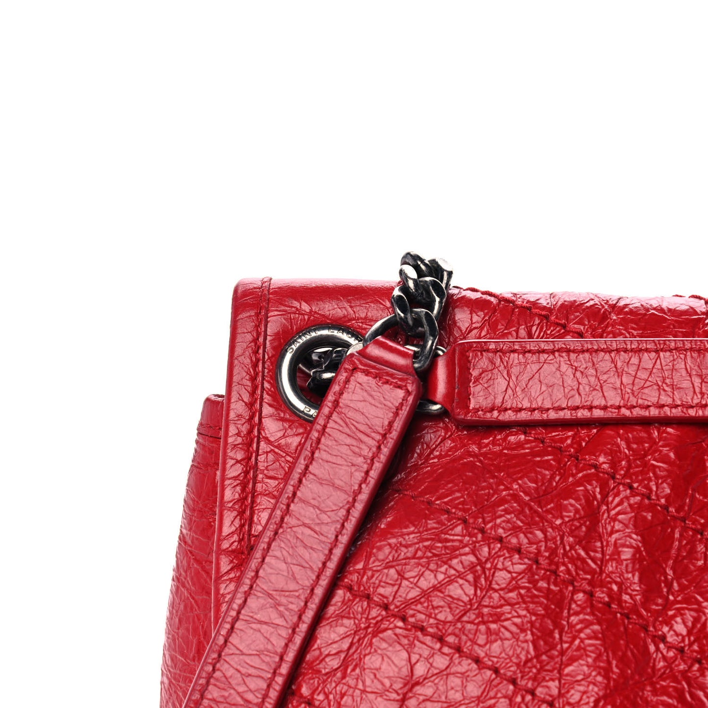 Crinkled Calfskin Matelasse Monogram Medium Niki Chain Satchel Rouge Eros