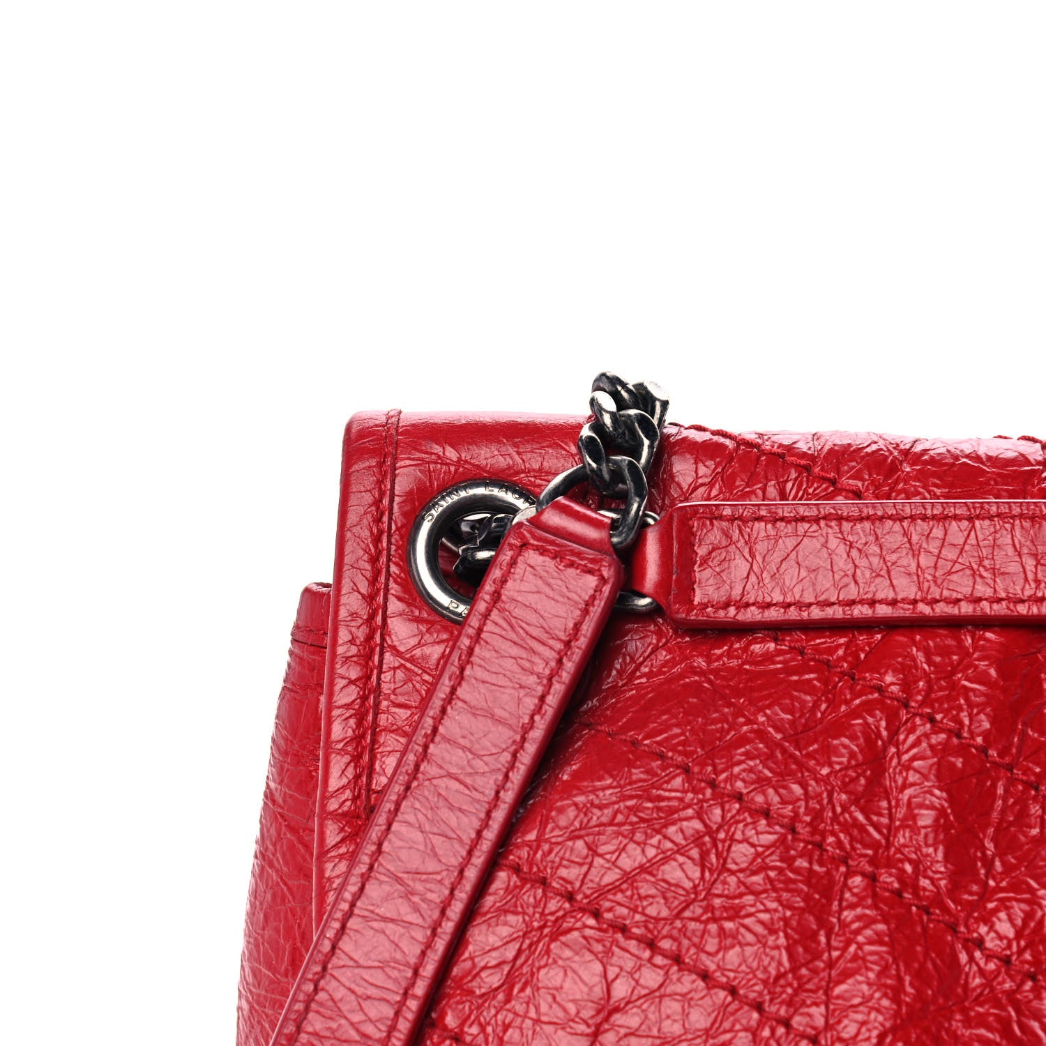 Saint Laurent Crinkled Calfskin Matelasse Monogram Medium Niki Chain Satchel Rouge Eros 10 of 12