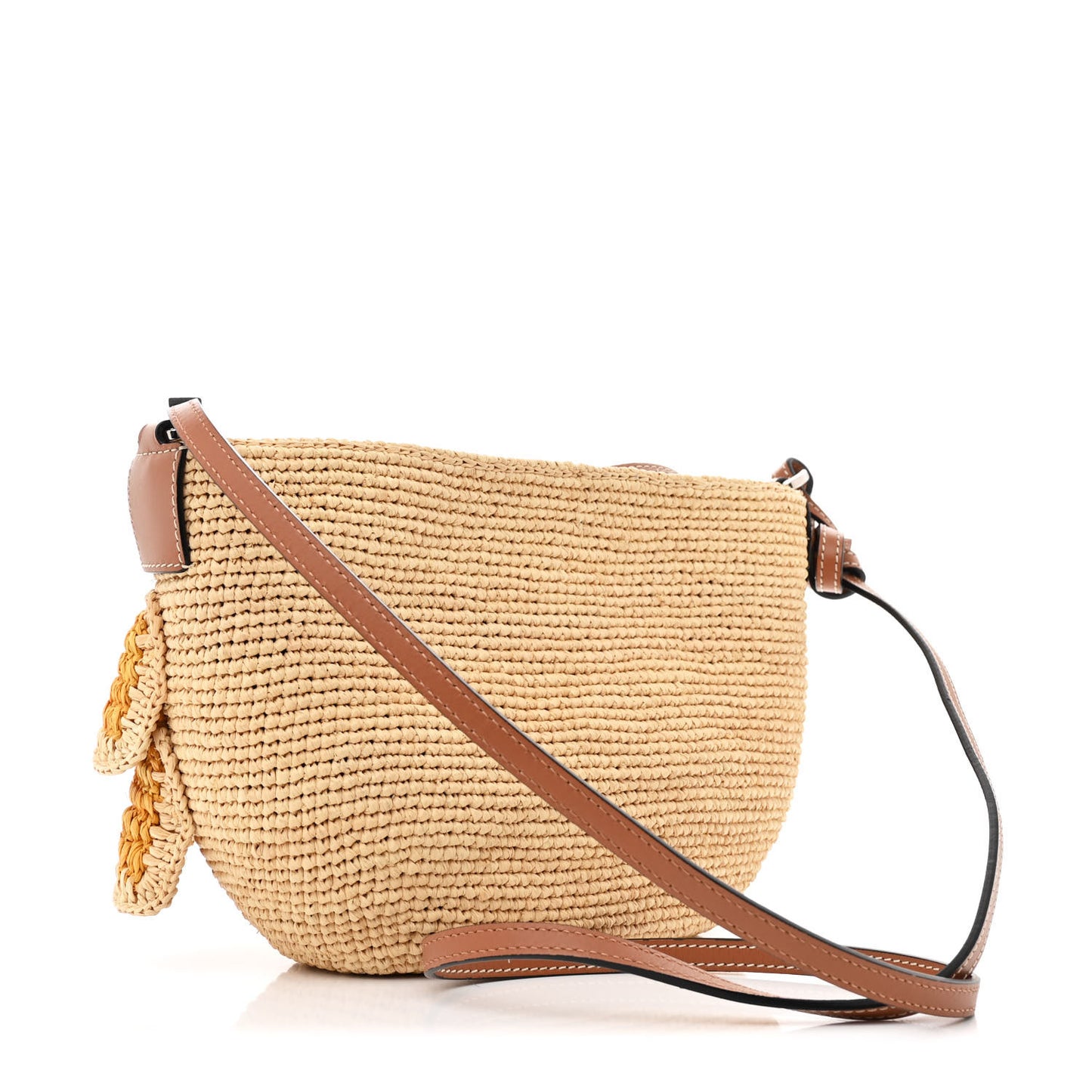 Raffia Calfskin Paulas Ibiza Ruffle Pochette Bag Natural Yellow Tan