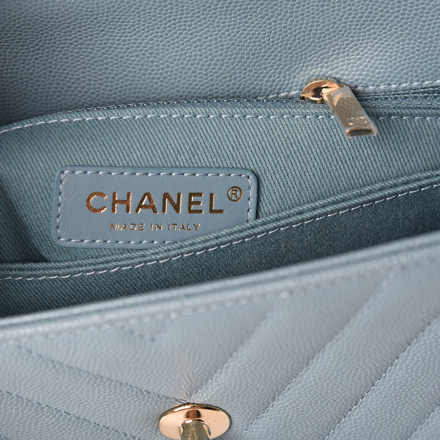 Chanel Caviar Chevron Quilted Mini Coco Handle Flap Sky Blue 9 of 13