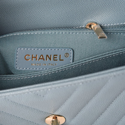 Chanel Caviar Chevron Quilted Mini Coco Handle Flap Sky Blue 9 of 13