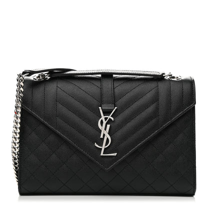 Saint Laurent Grain De Poudre Textured Mixed Matelasse Triquilt Medium Monogram Satchel Black 1 of 7