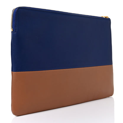Celine Smooth Lambskin Bi-Color Solo Clutch Pouch Royal Blue Khaki 2 of 8