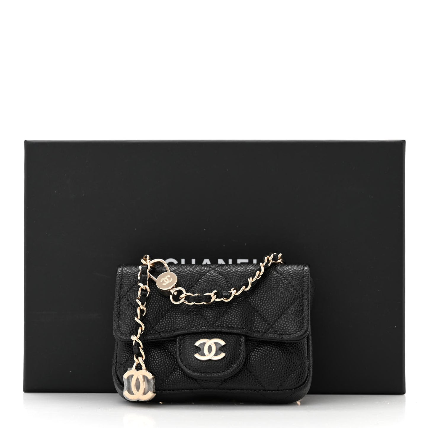 Caviar Quilted Mini Chain Belt Bag Black