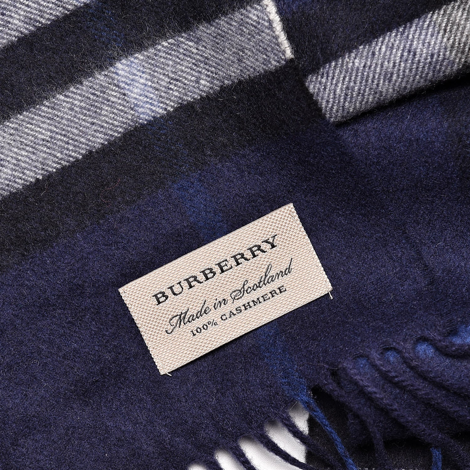 Burberry Cashmere Giant Check Fringe Scarf Blue 6 of 6