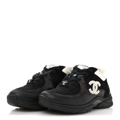 Chanel Mesh Suede Grained Calfskin Womens CC Sneakers 36 Black White 4 of 10