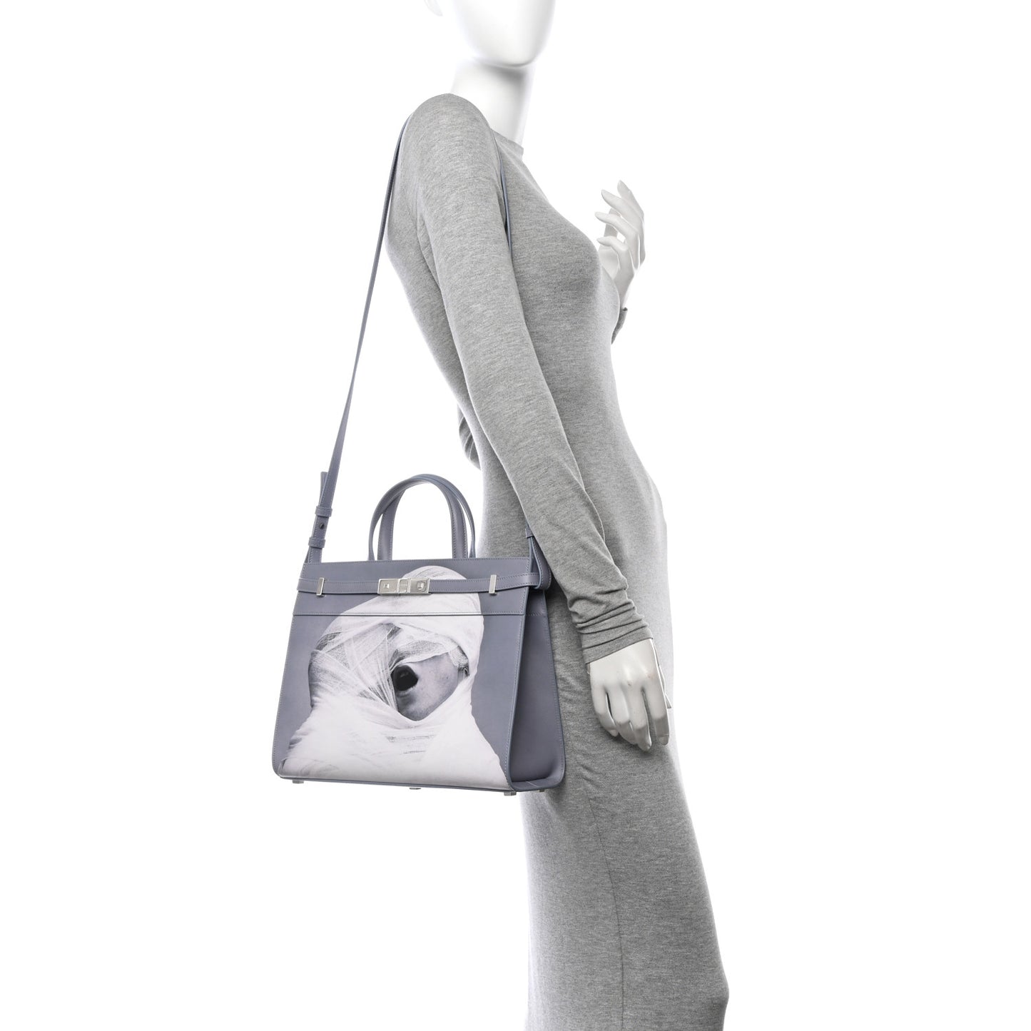 Calfskin Mapplethorpe Small Manhattan Shopper Tote Grey White Black