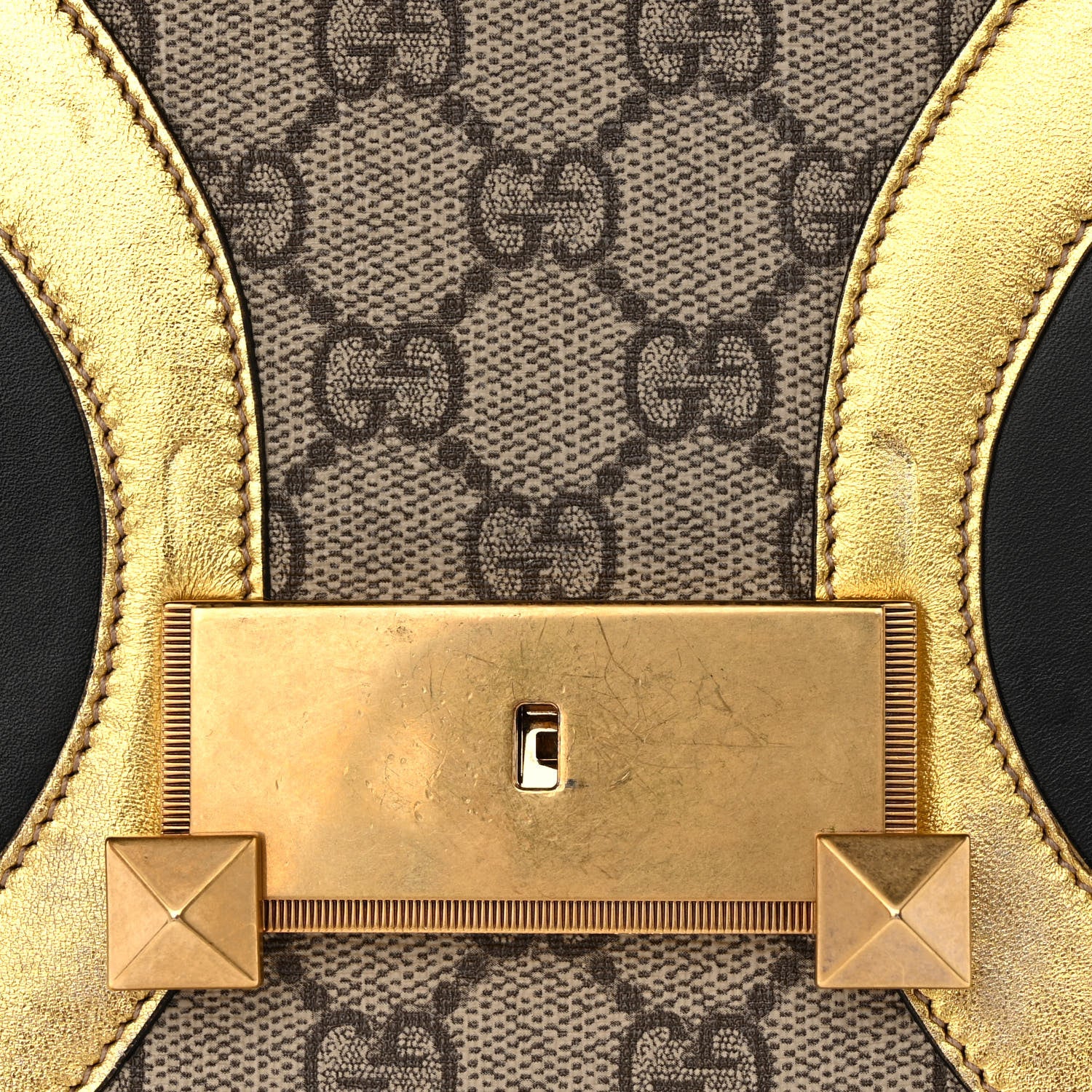 Gucci Nappa GG Supreme Monogram Medium Osiride Top Handle Bag Black Oro Vecchio Beige Ebony 16 of 18