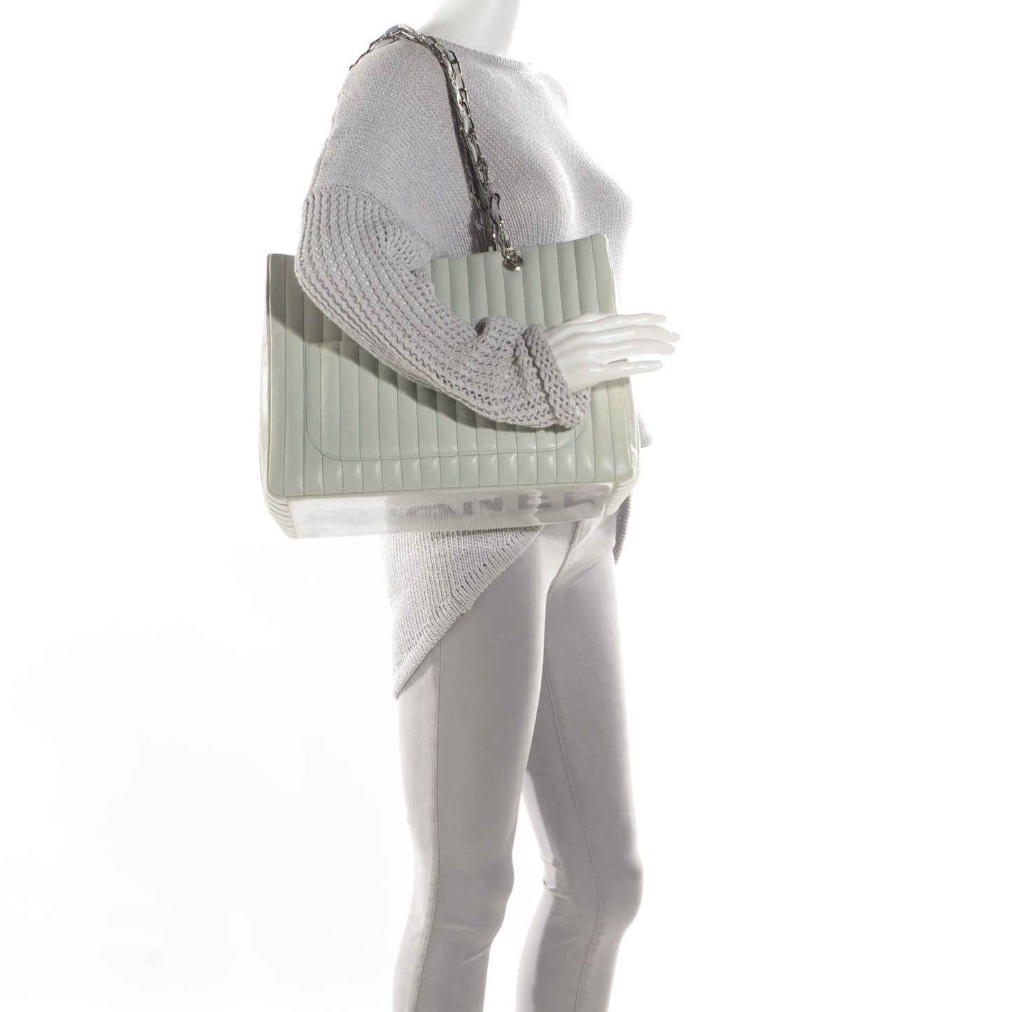 Lambskin Vertical Quilted Large Mademoiselle Tote Light Green