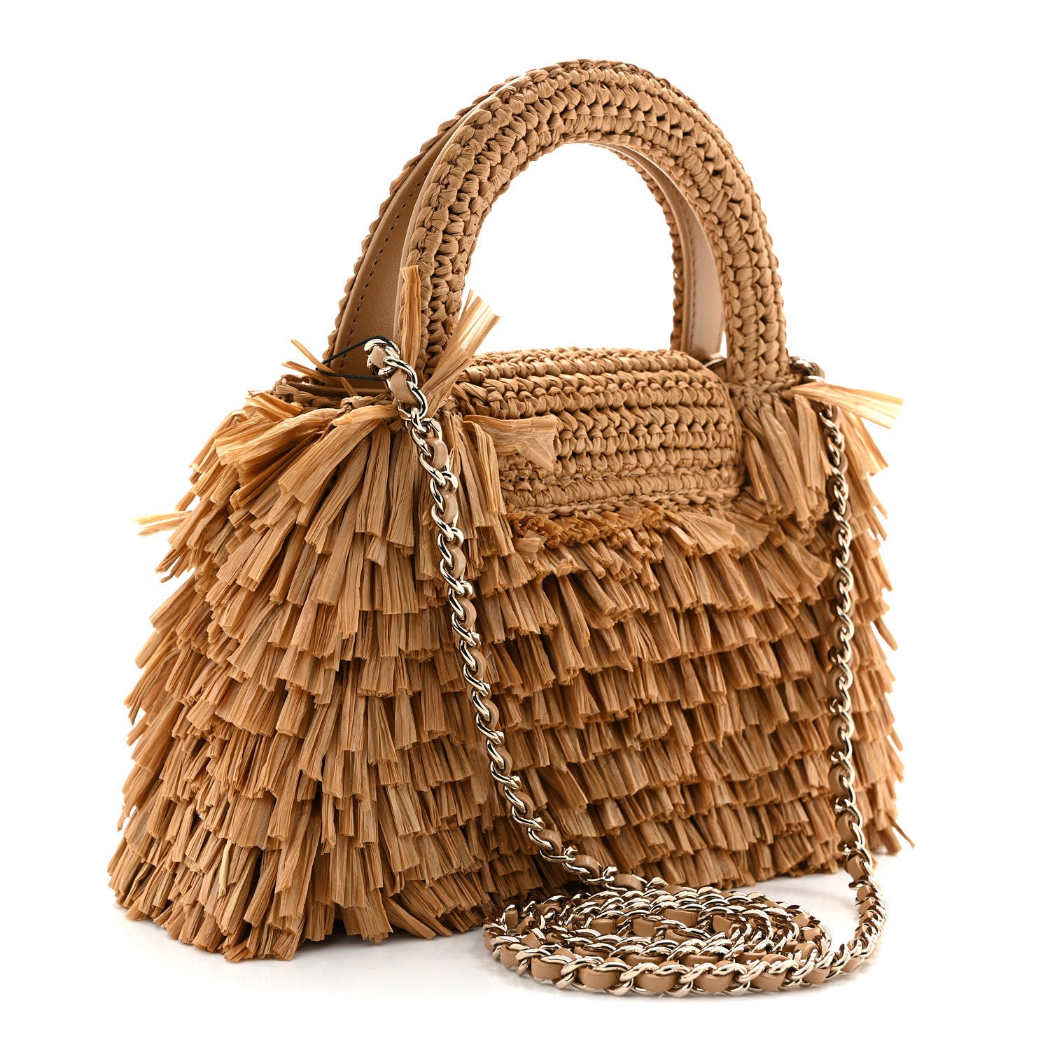 Chanel Raffia Fringe Nano Kelly Shopper Dark Beige 3 of 11