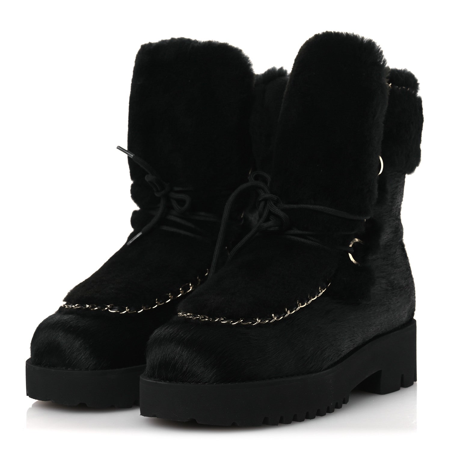 Chanel Pony Hair Shearling Chain Ankle Boots 40.5 Black 4 of 11