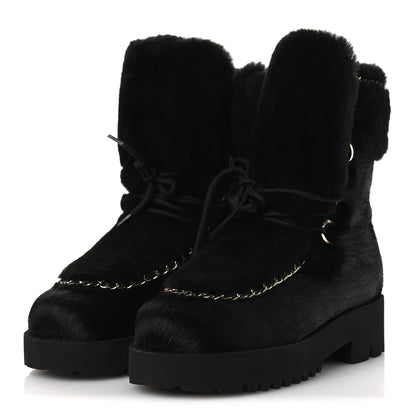 Chanel Pony Hair Shearling Chain Ankle Boots 40.5 Black 4 of 11