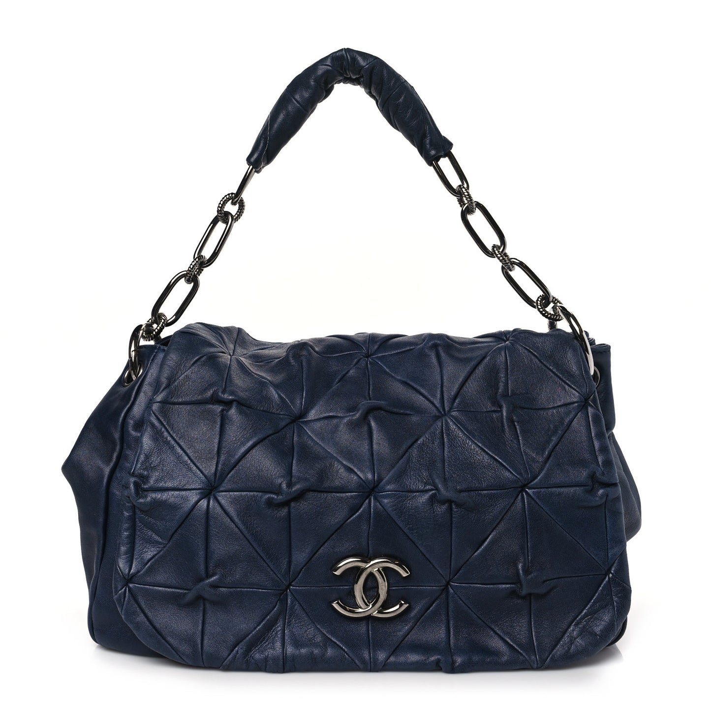 Lambskin Quilted Soft Squares Origami Accordion Flap Navy