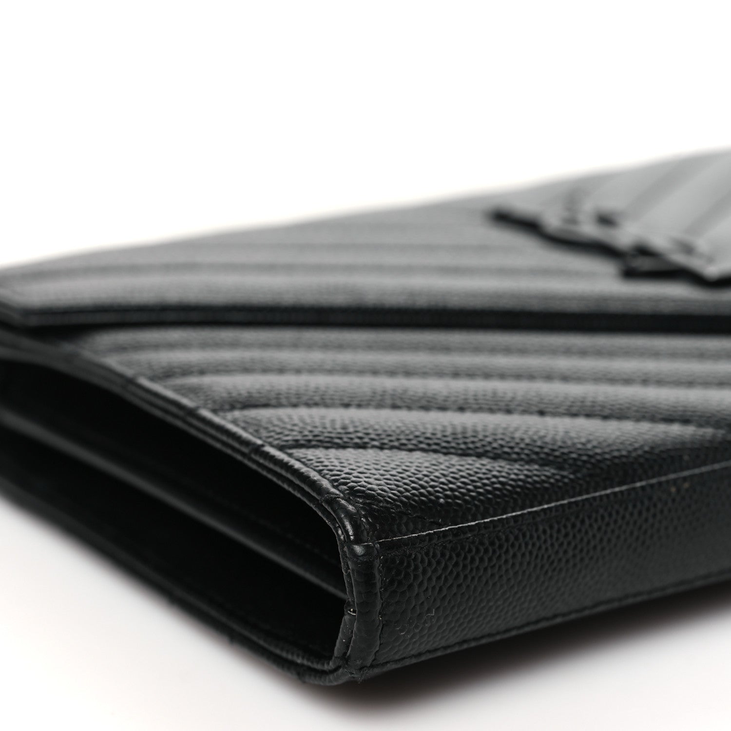 Saint Laurent Grain De Poudre Matelasse Chevron Monogram Monochrome Chain Wallet Black 8 of 9