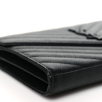 Saint Laurent Grain De Poudre Matelasse Chevron Monogram Monochrome Chain Wallet Black 8 of 9