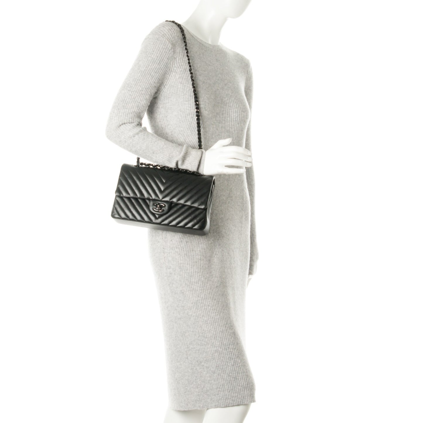 Lambskin Chevron Quilted Medium Double Flap So Black