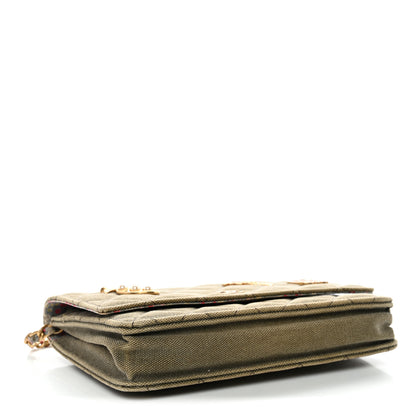 Chanel Canvas Quilted Coco Cuba Charms Wallet on Chain WOC Khaki 4 of 10