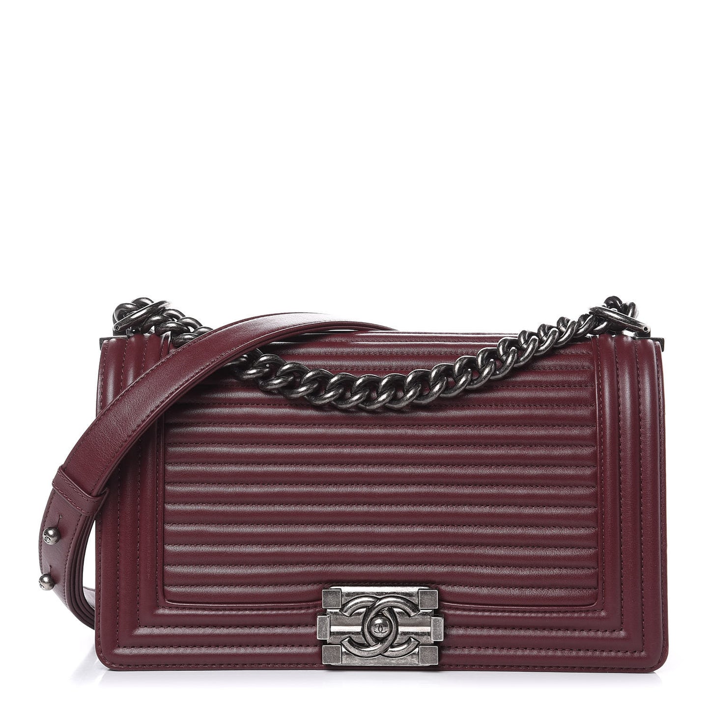 Calfskin Horizontal Quilted Medium Boy Flap Burgundy