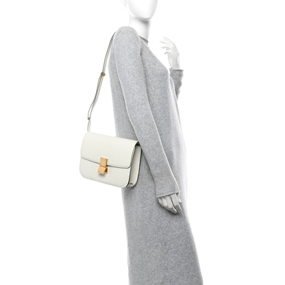 Celine Spazzolato Calfskin Medium Classic Box Flap Bag White 2 of 13