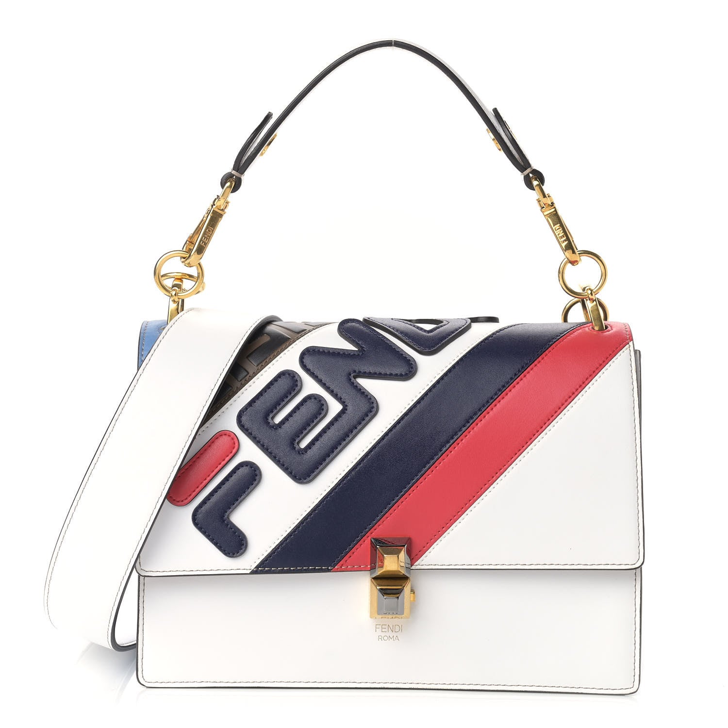 Fendi X FILA Vitello Liberty Mania Bi-Color FF 1974 Embossed Kan I Shoulder Bag White Nebula Multicolor 1 of 11