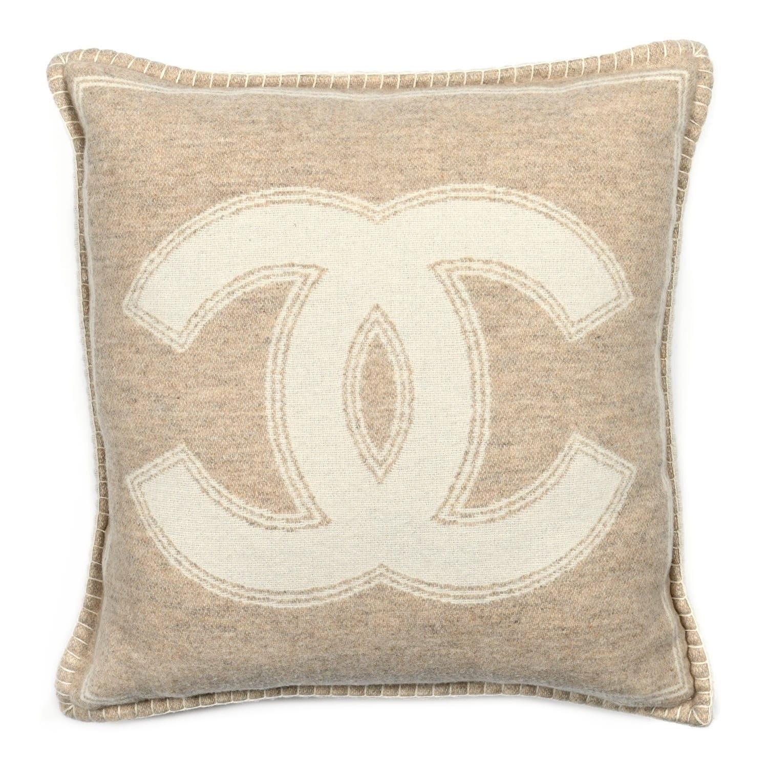 Chanel Merino Wool Cashmere CC Pillow Beige Off White 1 of 3