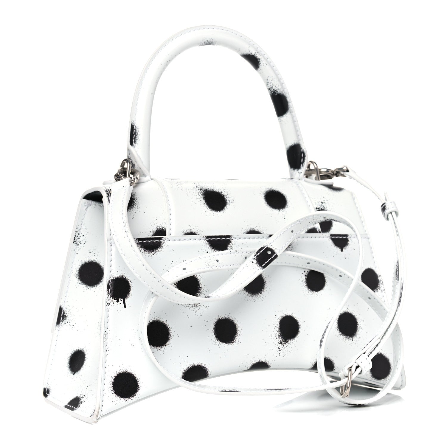 Balenciaga Smooth Calfskin Spray Polka Dot Small Hourglass Top Handle Bag White Black 3 of 9
